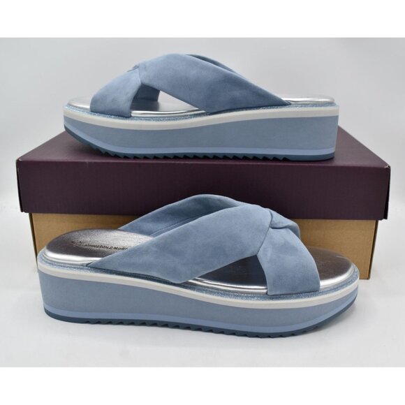 Johnston & Murphy Womens Size 11 Grace Cross Band Slate Blue Suede Slide Sandals - Picture 11 of 14